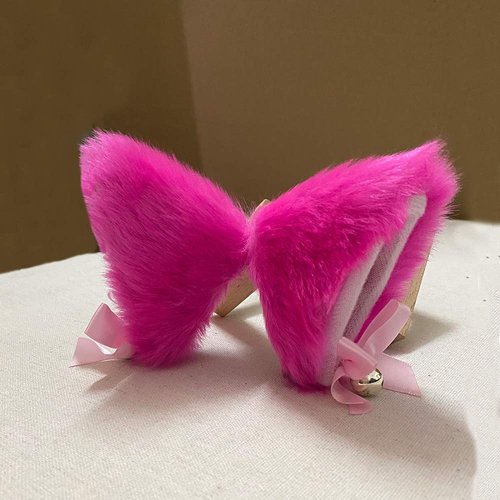 Sheicon Cat Ears with Bell Furry Neko Ears Headband Hair Clip Headwear Anime Cosplay For Halloween Costume Color Rose red