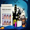 Halloween Press on Nails Coffin Medium Matte Fake Nails Purple Gradient False Nails With Spider Cross Spider Web Design Full Cover Stick on Nails Acrylic Artificial Nails Glue on Nails for Women 24Pcs