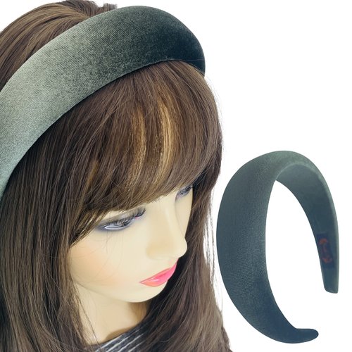 Firecolor Chic Wide Padded Headband Alice Velvet Headbands Puffy Sponge Thick Hairbands Vintage Hair bands for Women girls Trendy and Cute solid color headbands (Pine green)