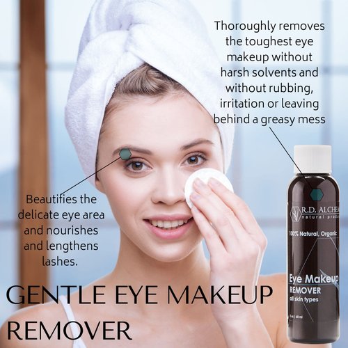 RD Alchemy - 100% Natural & Organic Gentle Eye Makeup Remover for All Skin Types - Wipes Away the Toughest Eye Makeup while Nourishing the Eye Area and Lengthening Lashes