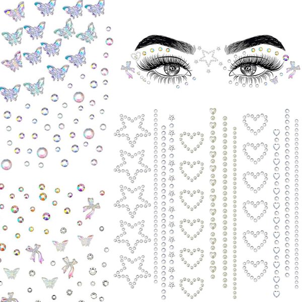 Kpeuuef 5 Pcs Face Rhinestones Stickers,Acrylic Crystal Face Eye Gems,Butterfly Cheer Face Stickers,Star Rhinestones Stickers Face Jewels for Women Heart-Shaped Face and Body Jewelry Sticke