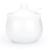 Swetwiny Ceramic Sugar Bowl with Lid and Spoon, Porcelain Salt Storage Jar, White Seasoning Container for Home and Kitchen, 7 Ounces (White)