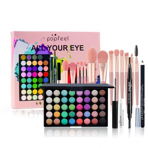 Eye Makeup Kits for Women, Eye Makeup Set for Beginners, Christmas Gifts Set for Women Girls, Makeup Essential Bundle Includes Eyebrow Pencil, Eyeliner Pen, Mascara, Eyeshadow Palette, Makeup Brushes