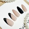 Black Press on Nails Medium Almond Fake Nails Matte False Nails Press ons with Designs French Tip Acrylic Full Cover Glue on Nails Artificial Stick on Nails for Women Manicure 24 Pcs