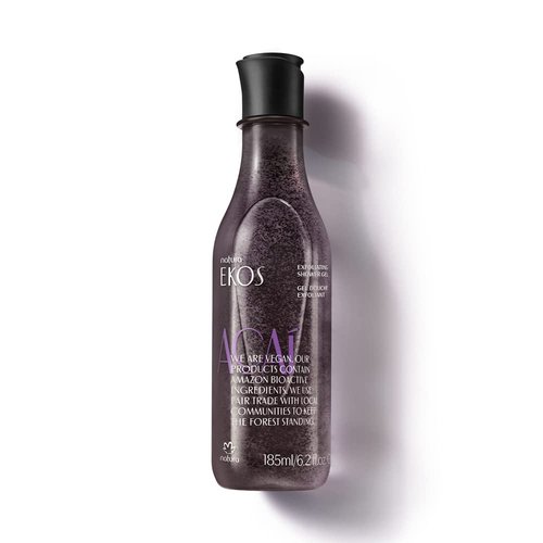 natura - Ekos Açaí Revitalizing Exfoliating Shower Gel - Natural Exfoliants - Removes Impurities - Body Wash - Vegan Skin Care - Brazilian Beauty Secrets - Self Care & Body Care - 6.2 fl oz (185ml)
