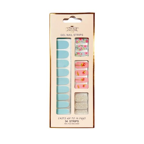 LabTabBa 34pcs Gloss Nail Strips, UV-Free Nail Stickers, Nail Polish Strips Gradient Full Nail Wraps, Self-Adhesive Glitter Nail DIY, 12 Sizes with Cuticle Stick and Nail File