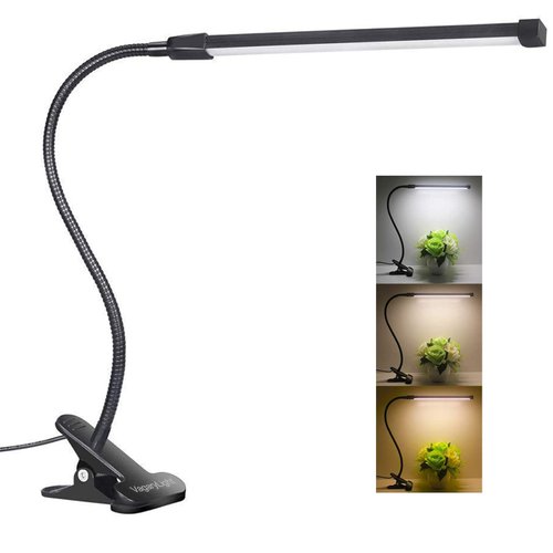 LED Desk Lamp Dimmable Eye Care Reading Light 3 Color Changing 10-Level Brightness Mental Flex Clamp Lamp Clip On Light for Bedroom LED Table Light (Black)