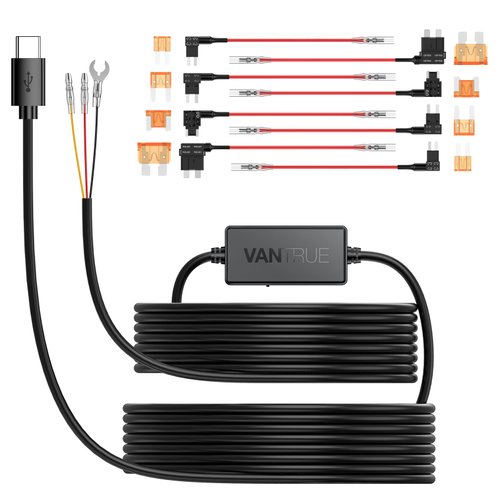 Vantrue 11.5ft Type C USB 12V 24V to 5V Dash Cam Hardwire Kit with Add a Circuit Fuses, Low Voltage Protection for N4, N4 Pro, N5,N2 Pro(2023),E1,E1 Lite,E2,E3,S1 Pro,S2-2CH, S2-3CH, N2S, N1 Pro(2023)