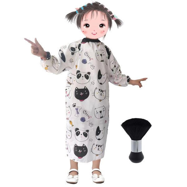 Kids Haircut Cape with Sleeves Kids Hair Cutting Cape and Neck Duster Brush Salon Kids Barber Cape with Adjustable Snap Closure Animals