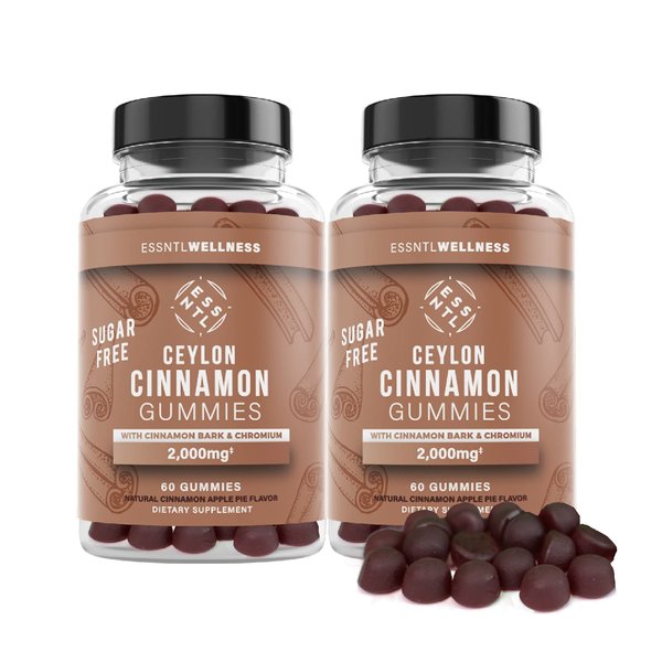 ESSNTLWELLNESS Ceylon Cinnamon Sugar Free Gummies, (120ct 2,000mg/Serving) Joint Support, Antioxidant, Delicious Sugar Free Apple Pie Gummies, Vegan and Gluten Free