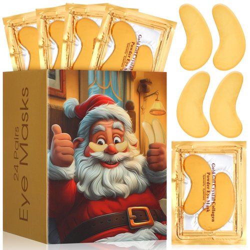 Dimsile 24 Pairs Christmas Gold Under Eye Patches Eye Mask Christmas Stocking Stuffers Gifts for Women Funny Xmas Gift Box White Elephant Exchange Gift Ideas Mom Gifts for Dark Circles and Puffiness