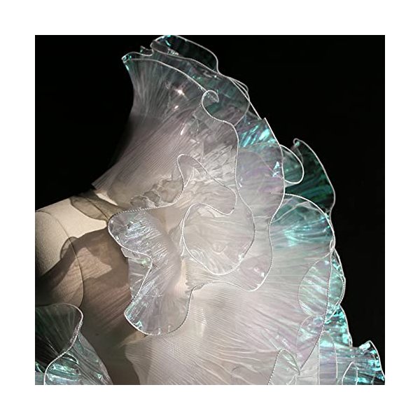 5 Yards Retro Ruffle Pleated Chiffon Trim Dress Bag Decoration Tulle Fabric Applique Trimming Craft Sewing (Iridescent White)