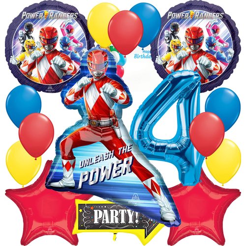 Power Ranger Party Supplies Foil Balloon Bouquet Decoration, Multicolored, Party Accessory, 4th Birthday