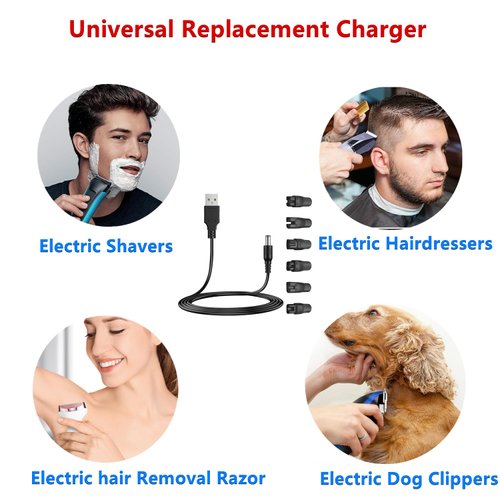 Aliwisdom Universal Replacement Charger USB for Various Brands Electric Hairdressers/Electric Dog Clippers/Electric Shavers/Hair Clippers/Razor, Compatible Voltage 3.7V - 5V with 6 Adapter Plug
