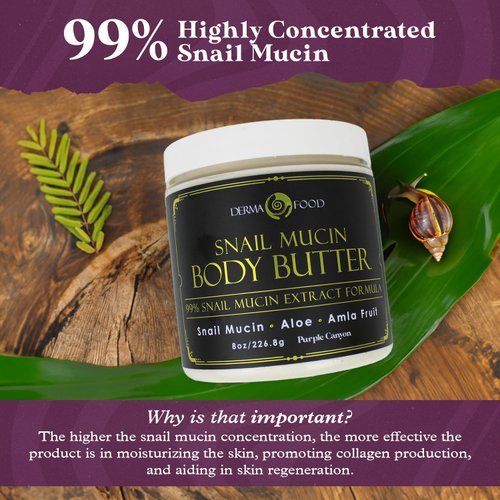 PURPLE CANYON 99% Snail Mucin Body Butter 8oz | Reduce Blemishes, Dark Spots, and Wrinkles for Radiant Skin | Skin Care Snail Cream Moisturizer Dry Skin Repair