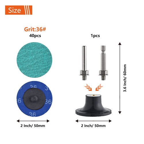 Tshya Quick Change Grinding Disc, 40 Pcs 36Grit 2 inch Roll Lock Sanding Discs,Green Zirconia Coated Disc for Surface Prep 01397 (Green 36 Grit)