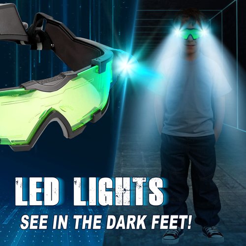Uten Night vision Goggles for Kids, Adjustable Elastic Band Glasses with LED Light Beams, Spy Gear with Flip-Out Lights Green Lens, Spy Role Play, Birthday Gifts and Christmas Gifts for Kids.