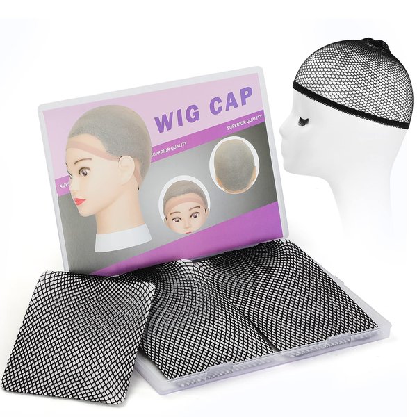 Mesh Wig Caps for Women Jinnhelun Black Closed End Hair Net Wig Cap Weaving Hair Net Halloween Cosplay Party Use 6PCS