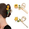 Yonchic 3-Piece Flower Metal Hair Clips, Daisy Hair Claw for Thin/Medium Thick Hair, Elegant Tulip Floral Barrettes Strong Hold Clamps Non-Slip Cute Lily Claws Accessories