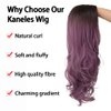 Kaneles Ombre Purple Long Wavy Wig with Dark Roots Ombre Purple Curly Hair Middle Part Synthetic Cosplay Halloween Costume Wig (Black and Purple)