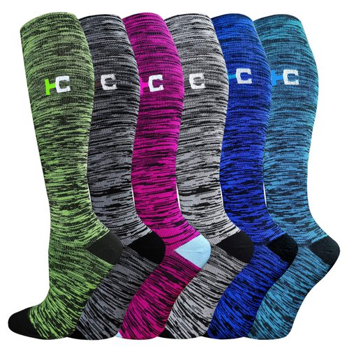 6 Pairs Graduated Compression Socks for Women 20-30mmhg Knee High Socks Women's Novelty Socks & Hosiery(Multicoloured,Small/Medium)