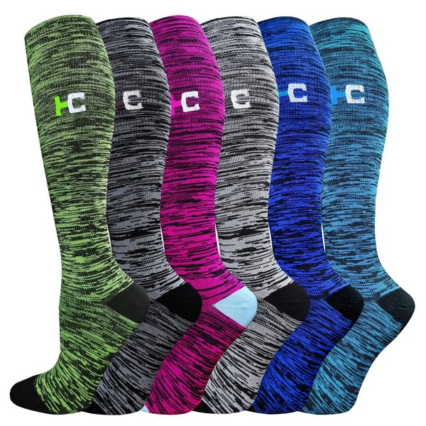 6 Pairs Graduated Compression Socks for Women 20-30mmhg Knee High Socks Women's Novelty Socks & Hosiery(Multicoloured,Small/Medium)