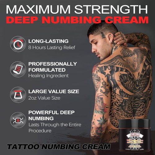 8 Hours Maximum Strength Numbing Cream Tattoo, Numbing Cream for Tattoos Extra Strength with 10x Numbing - 2oz/ 60ml