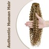 Hyssiet Curly Clip in Hair Extensions Real Human Hair 14 Inch 120g Light Brown Highlighted Bleach Blonde Wavy Human Hair Clip in Extensions 7pcs with 16 clps