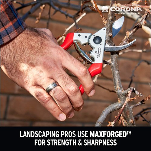Corona BP 6360 Forged Steel Blade Lightweight Aluminum Handles Angled Bypass Hand Pruner-1 Inch Cut Capacity Stem and Branch Garden Shears, Red
