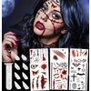 4Pairs Vampire Teeth+6 Sheets Oversized Fake Tattoos,Halloween Vampire Cosplay set Vampire Fangs Bloody Wound Temporary Tattoo for Women Men Kids Halloween Party Cosplay