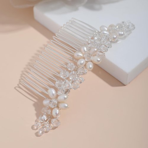 Soulshow 100% Handmade Freshwater Pearl Wedding Hair Combs Classical Wedding Hair Accessories Silver Pearl Hair Comb for Bridal Hair Accessories