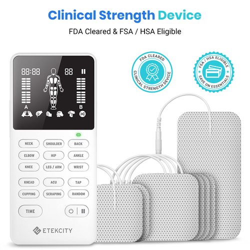 Etekcity TENS Unit Muscle Stimulator Machine with Replacement Pads for Pain Relief Multi-Modes, FSA HSA Approved Products, FDA Cleared 4 Channels Rechargeable Electric Pulse Massager