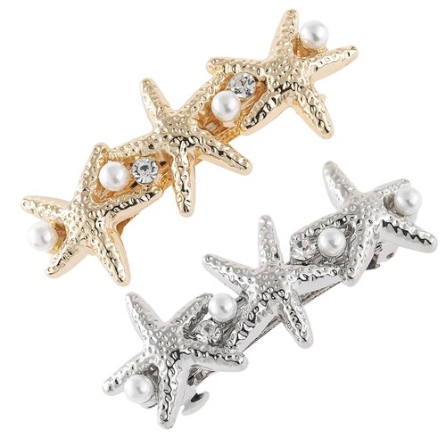 Starfish Hair Barrettes, Rhinestones Vintage Hair Clips, Sea Shell Hairgrip Wedding Hair Headwear...