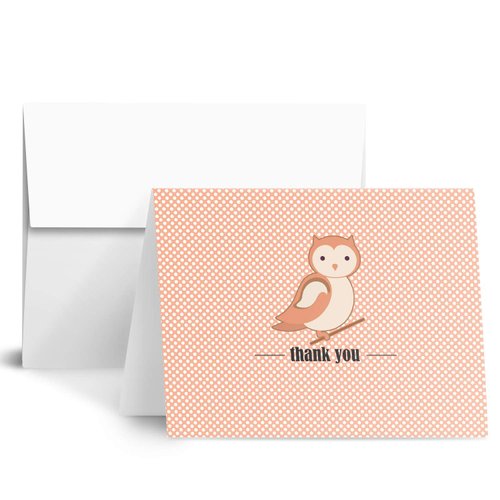 Owl Lovely Animal Thank You Note Greeting Cards with Envelopes | Printed on Thick and Sturdy 80lb (216gsm) Cardstock | Blank Interior | A2 Size – 4.25 x 5.5” | 25 per Pack