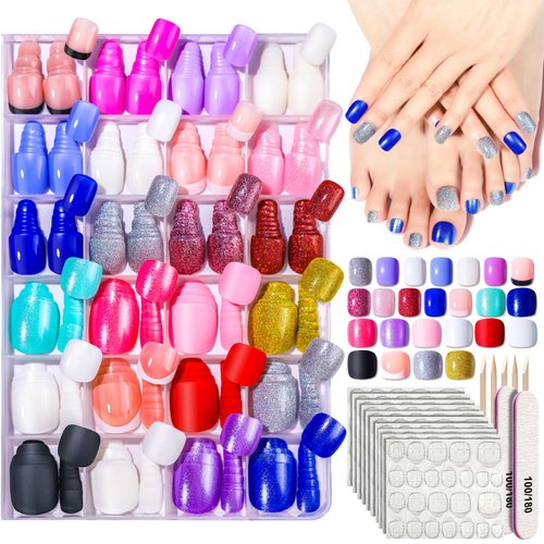 FANDAMEI 24 Color Press on Nails, 12 Color Press on Nails for Fingernail, 12 Color Press on Toenails for Feet, Press on Nails Short with Press on Toenails Short Kit. Natural Fit Lightweight Fake Nails