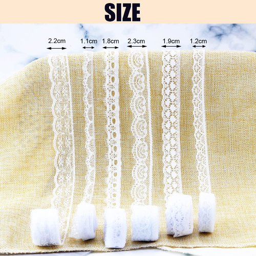 BILLIOTEAM 60 Yards White Lace Trim Ribbon,12 Rolls Crochet Sewing Assorted Patterns White Cream Vintage Floral Lace Ribbons for Sewing DIY,Gift Wrap,Scrapbooking,Dollies,Bridal Shower Wedding Decor