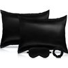 2 Pack Satin Pillowcase with Latent Zipper, Adjustable Satin Eye Mask for Sleeping and Satin Volume Scrunchie for Hair and Skin, Standard Size (Classic Style, Black)