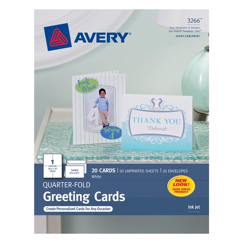 Avery Printable Greeting Cards, Quarter-Fold, 4.25" x 5.5", Matte White, 20 Blank Cards with Envelopes (3266)