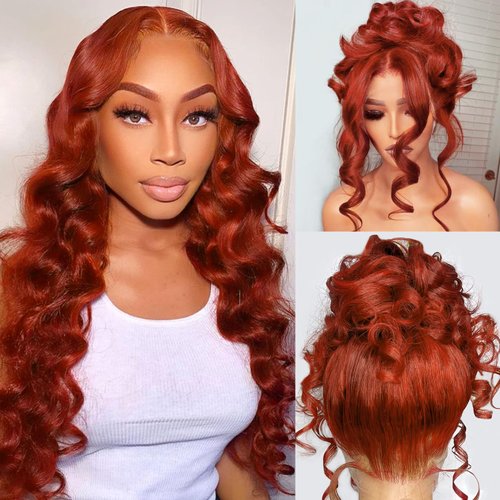 Reddish Brown 360 Lace Front Wigs Human Hair Pre Plucked 200% Density Auburn HD Transparent Lace Frontal Wig Body Wave Colored Glueless Human Hair Wigs for Women Red Brown Color 20 Inch