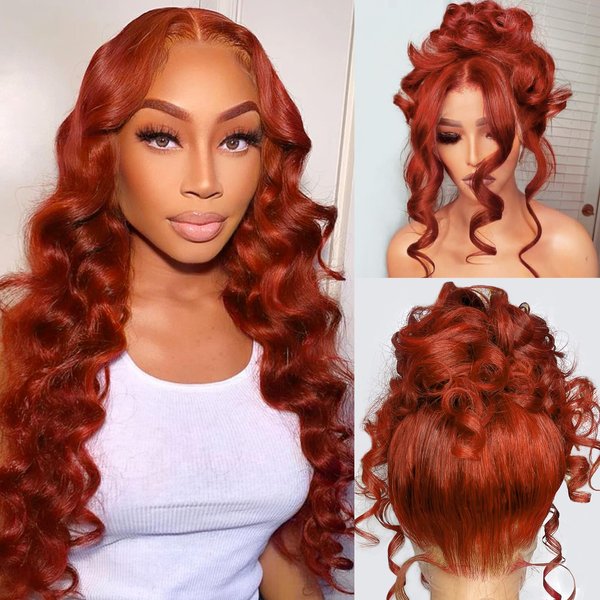 Reddish Brown 360 Lace Front Wigs Human Hair Pre Plucked 200% Density Auburn HD Transparent Lace Frontal Wig Body Wave Colored Glueless Human Hair Wigs for Women Red Brown Color 20 Inch