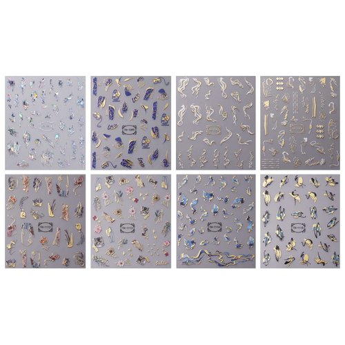 JMEOWIO 8 Sheets Marble French Tip Nail Art Stickers Decals Self-Adhesive Pegatinas Uñas Wave Line Nail Supplies Nail Art Design Decoration Accessories