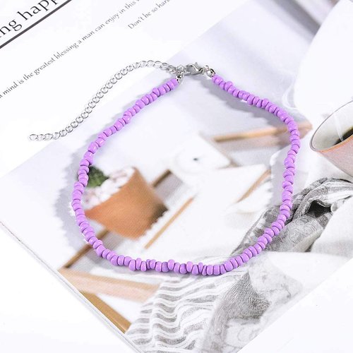 Chicque Boho Choker Necklace Bead Necklace Chain Beach Necklaces Jewelry for Women and Girls (Purple)