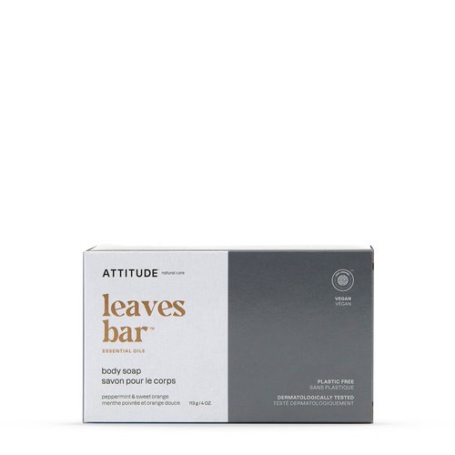 ATTITUDE Bath and Shower Body Soap Bar, EWG Verified, Plastic-free, Plant and Mineral-Based Ingredients, Vegan and Cruelty-free Personal Care Products, Peppermint and Sweet Orange, 4 Ounces