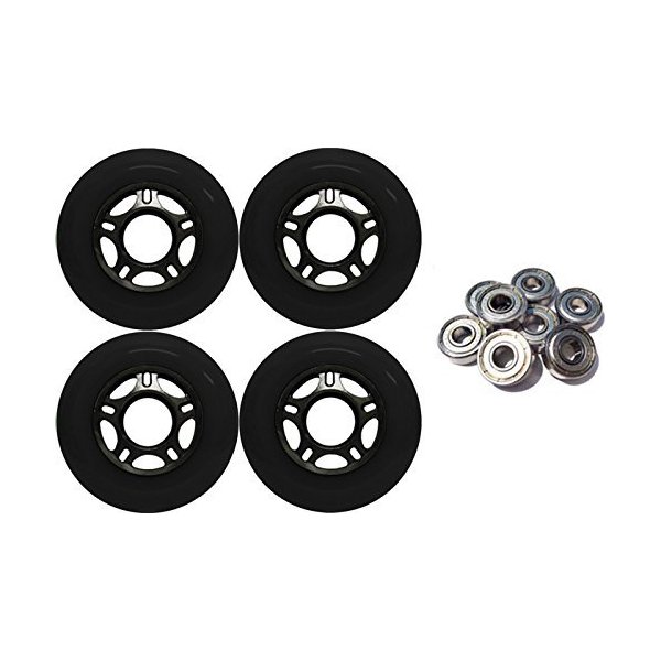 Player's Choice Outdoor Inline Skate Wheels 89a 4-Pack - Choose Size, Color, and Bearings (Black, 80mm 4-pk, ABEC 9 Bearings)