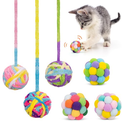 Retro Shaw Cat Toys Balls,6 Pack Woolen Yarn Cat Ball Toy with Jingle Bell Inside,Christmas Cat Toys for Indoor Cats Kitty,Kitten Chew Toys for All Breeds