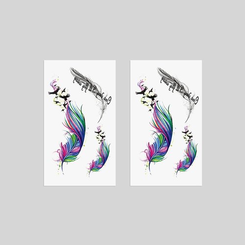 Oottati 2 Sheets Small Tiny Hand Temporary Tattoo Stickers Colorful Feather Birds