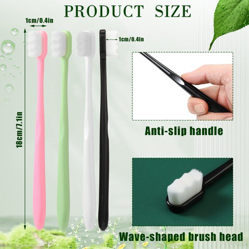 Pinkunn 36 Pcs Soft Bristle Toothbrush Micro Nano Manual Toothbrush with 20,000 Bristles for Sensitive Gums Adult Kids Children, 4 Colors
