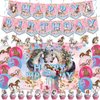 40Pcs Pink Horse Themed Birthday Party Decorations Include Banner-Backdrop-Hanging Swirls-Balloons-Cake Topper-Cupcake Toppers for Pink Horse Birthday Party Supplies