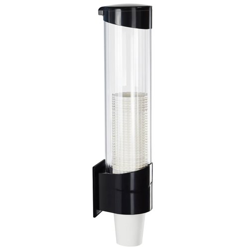 Samhe Medium Pull Type Cup Dispenser, Paste or Screw Plate Mountable Cups Holder, Fits 5oz - 7oz Cone or Flat Bottom Cups, 16” Tube Length, Mounting Water Dispenser Cooler or Wall (Medium, Black)
