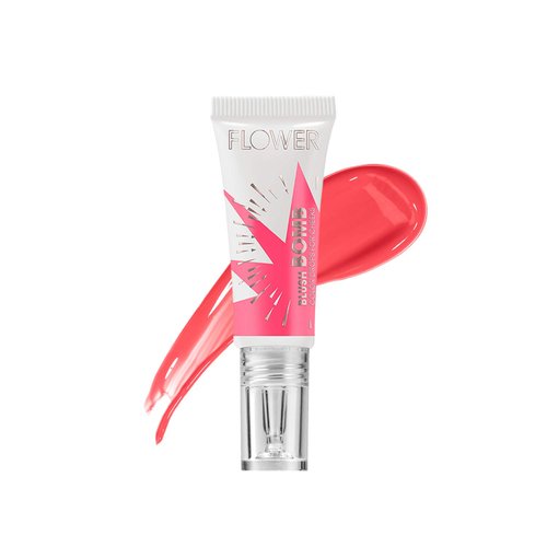 FLOWER Beauty By Drew Barrymore Liquid Blush Makeup Bomb Color Drops -Silky Lightweight Formula + Gel Cream Blush for Cheeks - Radiant + Glossy Finish - Buildable + Lightweight Formula - Cruelty-Free + Vegan (Melon)